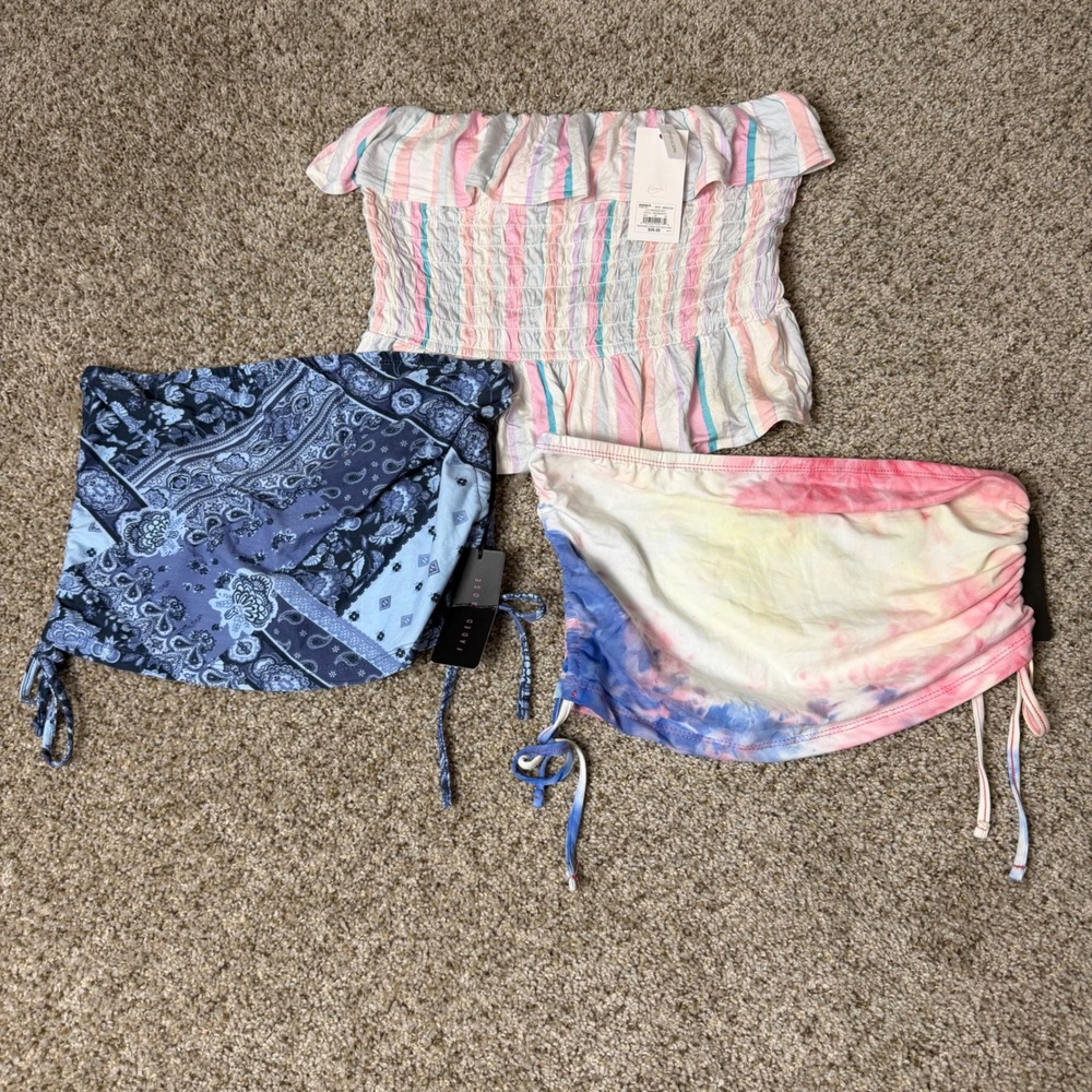 Candies and Faded Rose Tube Top Bundle Smocked Striped Paisley Tie Dye NWT M/L